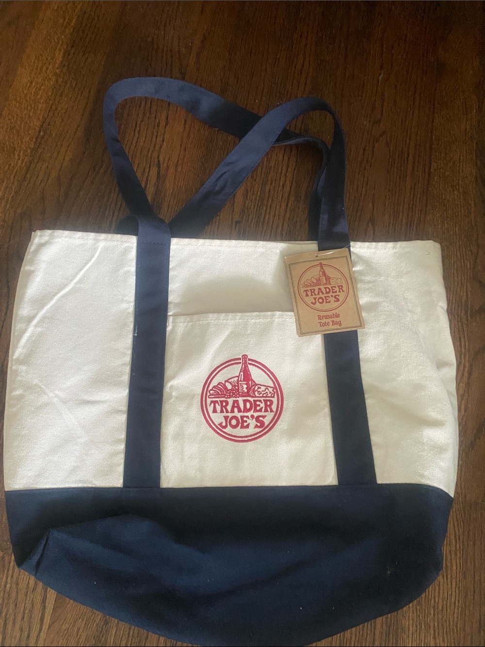 Trader Joe's Cream and Navy Reusable Tote Bag